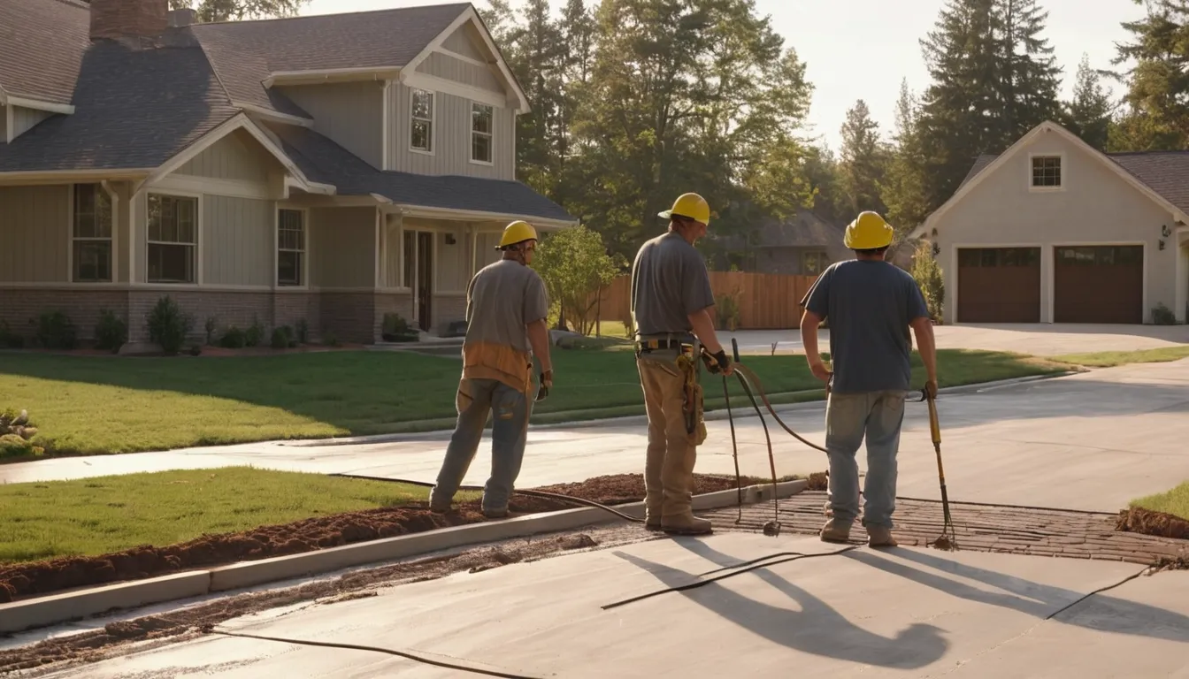 Fresh concrete driveway being finished beside a suburban home in Cedar Lake