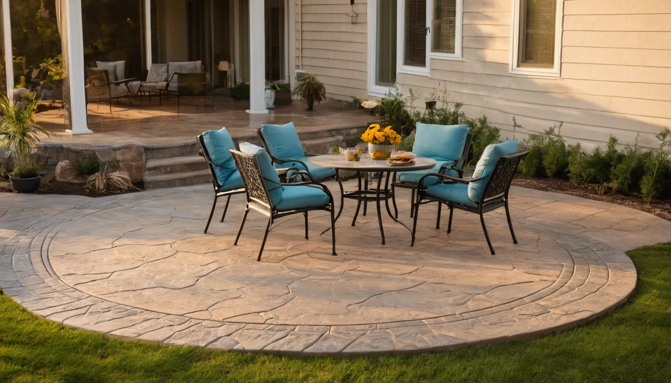 A stamped concrete patio behind a home in the Cedar Lake area